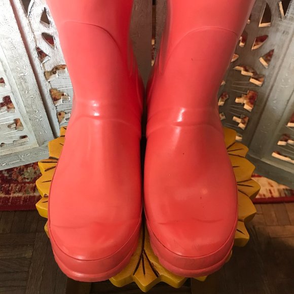 Hunter Tall Glossy Coral Flame Rain Boots Size 7 - Picture 2 of 12